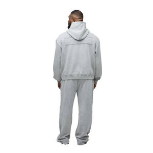 Conjunto de Sudadera con Capucha Número 25 en Chenilla Gris Lavado para Hombre, Sudadera Holgada de Estilo Urbano con Mangas Raglán, Atuendo de Felpa, Corte Relajado, Chándal de Dos Piezas - Product Image 2