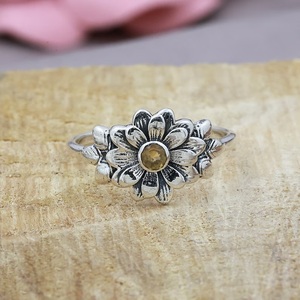 Bague de tournesol Citrine jaune bijoux floraux en argent Sterling bague de Style Boho pour les femmes bague de conception de fleurs sauvages - Product Image 1