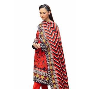 Costume Khaddar 3 pièces rouge non cousu pour femmes, style pakistanais, coton, coupe ample, décontracté, style indien, Salwar Kameez - Product Image 6