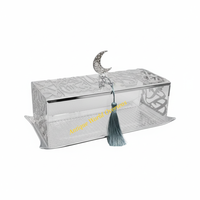 Plateau de service rectangulaire en acrylique et métal, fait main, durable, portable, léger, avec couvercle décoratif transparent, design calligraphique, Ramadan