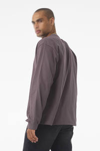 Camiseta de Manga Larga con Cuello Redondo de Algodón de Una Sola Capa con Acabado Lavado Unisex, Color Taupe Oscuro, Talla Grande, Impresión de Logotipo Personalizado de Alta Calidad - Product Image 3