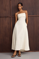 Robe midi bohème chic en lin uni sans dos pour femme – Écologique et naturelle, idéale pour l'été