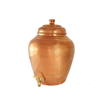 Pot d'eau en cuivre avec couvercle en laiton Pot d'eau en cuivre imprimé en émail de 5 litres avec verre et support vente chaude