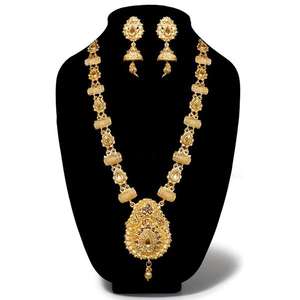 Kriaa Gold-Plated Brown Austrian Stone Haram <b>Necklace</b> <b>Set</b> for <b>Weddings</b>-1110205B - Product Image 1
