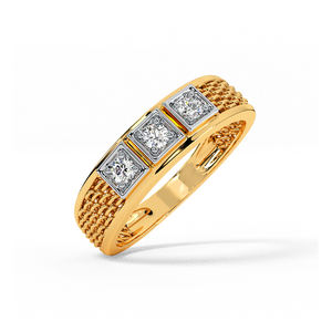 Anillo Romántico de Tres Piedras de Diamante para Hombre, 1 Quilate, Oro Amarillo con Oro Puro y Certificado IGI - Product Image 1