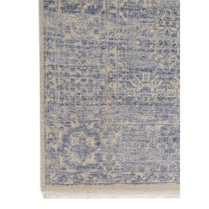 Tapis en laine et viscose noué à la main, motif médaillon, gris aurore et noir, pour usage domestique - SKWV-120 - Product Image 4