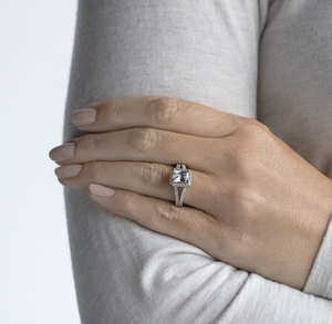 Radiant Cut <b>Split</b> Halo Moissanite Engagement <b>Ring</b> Sterling Silver Wedding Band with Diamond for Parties Export to India - Product Image 4