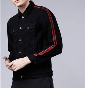 เสื้อแจ็กเก็ตแฟชั่นสตรีทแวร์ผ้าเดนิมสำหรับผู้ชายกระดุมด้านหน้าคอตั้งกระดุมขาดดีไซน์ตามสั่ง - Product Image 3