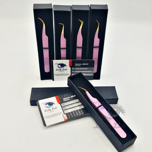 แหนบต่อขนตา LUCKY LASH TOOLS สีม่วงทอง ปลายไฟเบอร์ สแตนเลสสตีล ด้ามจับเพชร โค้งงอ 90 องศา 45 องศา ขนาด 10 มม. - Product Image 4