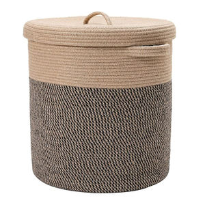 Export Quality Hot Selling Wholesale Woven Cotton <b>Rope</b> Folding Black Color Set of 4 Rectangle Living Room Storage <b>Baskets</b> Deco - Product Image 2