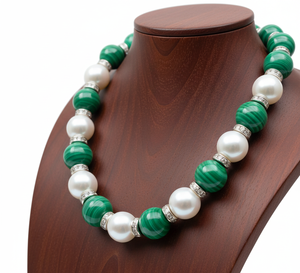 Collier pour femme en argent tibétain plaqué or 14 carats, 18 pouces, noué à la main, perles de labradorite, pierre de malachite naturelle, géométrique, tendance - Product Image 5