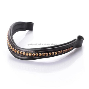 Diseño personalizado cristales de topacio diamante mega Bling incrustaciones de canal vacío cuero frente de caballo banda con forro suave cosido - Product Image 4