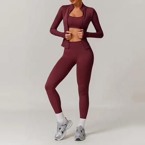 Collants de sport de plein air personnalisés de haute qualité Fitness Conjunto De Yoga Wear Leggings de yoga taille haute pour femmes veste 3 pièces Ensemble de yoga - Product Image 3