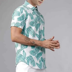 เสื้อเชิ้ตฮาวายแขนสั้นลำลองสำหรับผู้ชายมาใหม่2025ขายดีฤดูร้อนผ้าโพลีเอสเตอร์ถักแบบซับลิเมชันสีฟ้า - Product Image 3