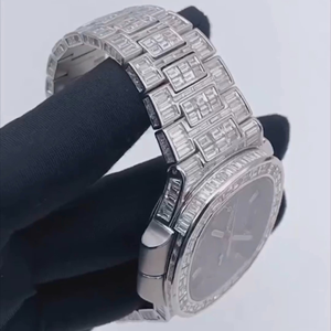 Elegante estilo Hip Hop reloj Baguette correa de acero inoxidable reloj de lujo con movimiento de cuarzo de diamante Moissanite para hombres y mujeres - Product Image 3