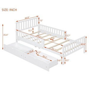 Letto a piattaforma moderno e confortevole in legno per bambini con <span class=keywords><strong>2</strong></span> cassetti contenitore e sponde di sicurezza, ecologico per cameretta e appartamento - Product Image 5
