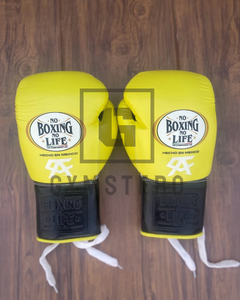 قفازات ملاكمة عالية الجودة مصنوعة من الجلد الأصلي باللونين الأصفر والأسود، قفازات ملاكمة كاملة الأصابع قابلة للتعديل بحلقة وخطاف للفنون القتالية - Product Image 5