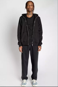 Sudadera con capucha con cremallera completa Negra personalizada de fábrica para hombres 460 GSM algodón de doble capa peso pesado patrón sólido estampado ODM suministro para invierno - Product Image 4