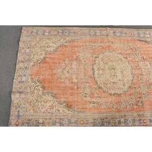 Alfombra de lana Vintage de 5,5x9,5 pies, naranja y Beige, diseño clásico de rayas rectangulares de retazos turcos, Alfombra de látex para pasillo y sala de estar - Product Image 3