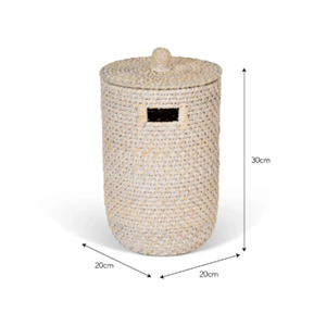 Poubelle en rotin de couleur blanche, paniers de rangement en rotin tressé, poubelle ronde, parfaite pour la chambre à coucher, le salon, en provenance du Vietnam - Product Image 2