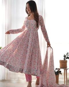 Elegante vestido de gasa pesada Anarkali Kurti para mujer con estampados florales traje de estilo étnico indio para celebraciones de Festivales - Product Image 4