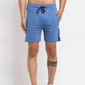Shorts Bermuda en coton bleu pour homme avec cordon de serrage à la taille et poches latérales, style décontracté - Product Image 1