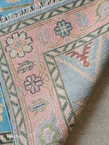 Haute qualité noué à la main rose-bleu Oushak Design tapis persan laine tapis turc ensembles de tapis pour salon tailles 5x7 - Product Image 5