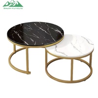 Ensemble de tables basses modernes en marbre avec base en métal doré pour salon