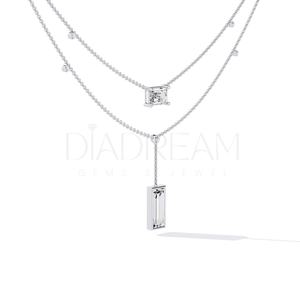 Joli collier de fête pour femmes personnalisé en or blanc 14Kt rehaussé de diamants ronds et baguettes Vvs Clarity Leb Growm - Product Image 5