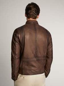 Veste en cuir vintage chic pour hommes et femmes avec fausse fourrure - Product Image 4