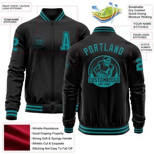 Personalizado negro verde azulado bombardero Varsity Letterman cremallera chaqueta cortavientos Streetwear vintage hombres Varsity chaqueta - Product Image 2