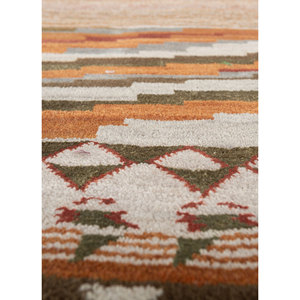 Alfombra Manchaha de Lana y Seda de Bambú con Patrón Geométrico Anudada a Mano en Rojo y Naranja - Para Uso Doméstico Les-2490 - Product Image 3
