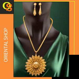 Flower Designed Necklace Earrings <b>Set</b> with 22Ct <b>Gold</b> Plated Premium Necklace Earrings <b>Set</b> For Women Wear <b>Jewelry</b> - Product Image 2