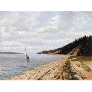 J.Peto Ceramic Kitchen Wall Mural Lake <b>Sailboat</b> Beach Tile Backsplash 10x8 Inches Intriguing Beach Scene for Your Home Kitchen - Product Image 1
