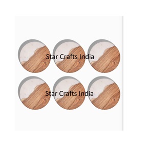 Dessous de verre ronds personnalisés en marbre et bois d'acacia pour canettes de bière Verres de bar - Product Image 2