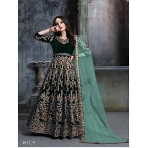 Ropa de boda de diseñador para mujer, traje de terciopelo estilo Anarkali bordado, Salwar Kameez, ropa de fiesta India para boda - Product Image 2