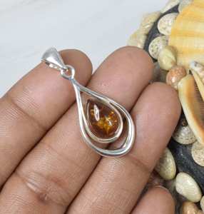 Alta calidad sólido 925 plata esterlina Natural ámbar Báltico piedra preciosa lágrima bisel ajuste colgante tendencia joyería fina - Product Image 4