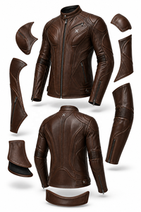 Blouson de moto en cuir à panneaux sculptés |   Chocolat Brun Noir Marine |   Fabricant OEM ODM |   Qualité de conception haut de gamme |   Racing X - Product Image 6