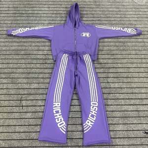 Venta al por mayor personalizado Sweatsuit Hombre Zip up Hoodie y Jogger French Terry Streetwear Rayas Hombres Chándal - Product Image 1