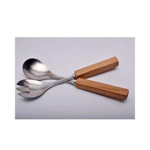 Service à salade en métal de qualité supérieure avec manche en bois, ustensile de service moderne, vaisselle de cuisine, cadeau - Product Image 1