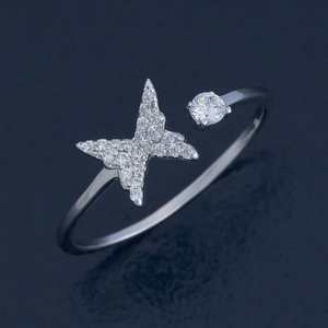 92.5 <b>Silver</b> Finger <b>Ring</b> 180842 Fashionable Trendy Micro Pave & Claw <b>Set</b> Emerald Cut Diamond Rose Gold & Gold Plated Gift - Product Image 1