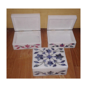 Joyero de trabajo de arte de mármol blanco a la moda hecho a mano, bellamente diseñado, incrustaciones de perlas naturales, embalaje de almacenamiento atractivo - Product Image 2