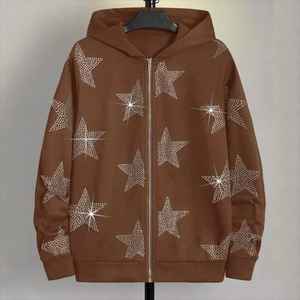 2024 High Quality 100% Cotton Oversized Rhinestone <b>Hoodies</b> Zipper <b>Hoodies</b> for <b>Men</b> - Product Image 5