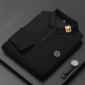 Camiseta de Manga Larga para Hombre, Estilo Jersey, con Solapa, Bordado con Diseño de Puntos, 180g, 100% Algodón, Moda Moderna, Primavera-Otoño - Product Image 3