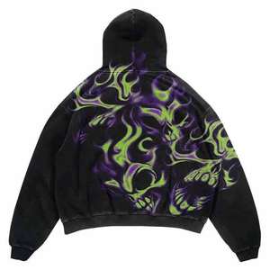 Sudadera con Capucha Negra para Hombre, Estampado de Calavera y Demonio, Estilo Urbano, Sudadera de Manga Larga, Unisex - Product Image 4