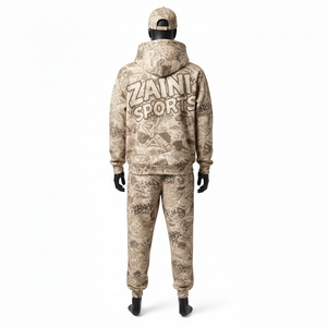 Ensemble survêtement pour homme de haute qualité en tissu polaire brossé doux beige sable imprimé avec logo personnalisé, survêtement pour homme grande taille - Product Image 2