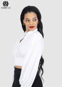 ESSENTIALS Chemise à manches longues décontractée à col ouvert smockée pour femme Hiver Au-dessus du genou Length-MD254 - Product Image 3