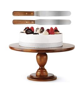 Soporte de pastel de acacia de 13 "Soporte de pastel rústico de madera con 2 espátulas de glaseado-Pedestal de pastel de boda y cumpleaños para mesa de postres - Product Image 6
