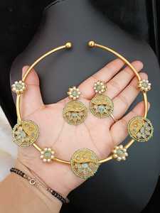 Indian Manufacturer's Gold Plated Kundan Hasli Necklace Set Cute Zircon <b>Jewellery</b> for Wedding Parties Women Girls - Product Image 2