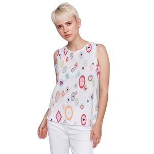 Haut en coton sans manches personnalisé pour femmes avec imprimé géométrique multicolore, chemisier d'été décontracté pour femmes pour les commandes en gros OEM/ODM - Product Image 1